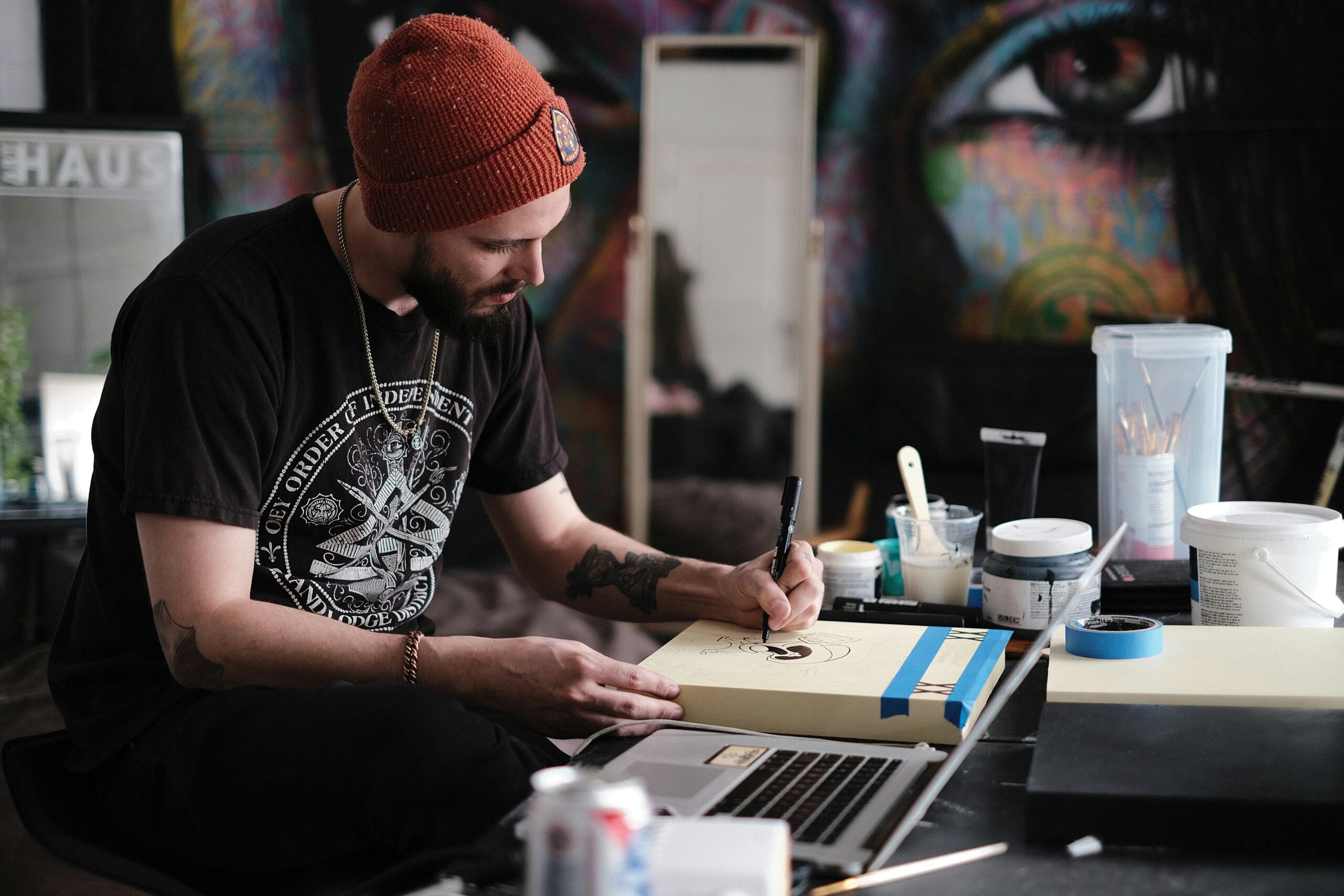 MFA application portfolio and artist statement on a desk